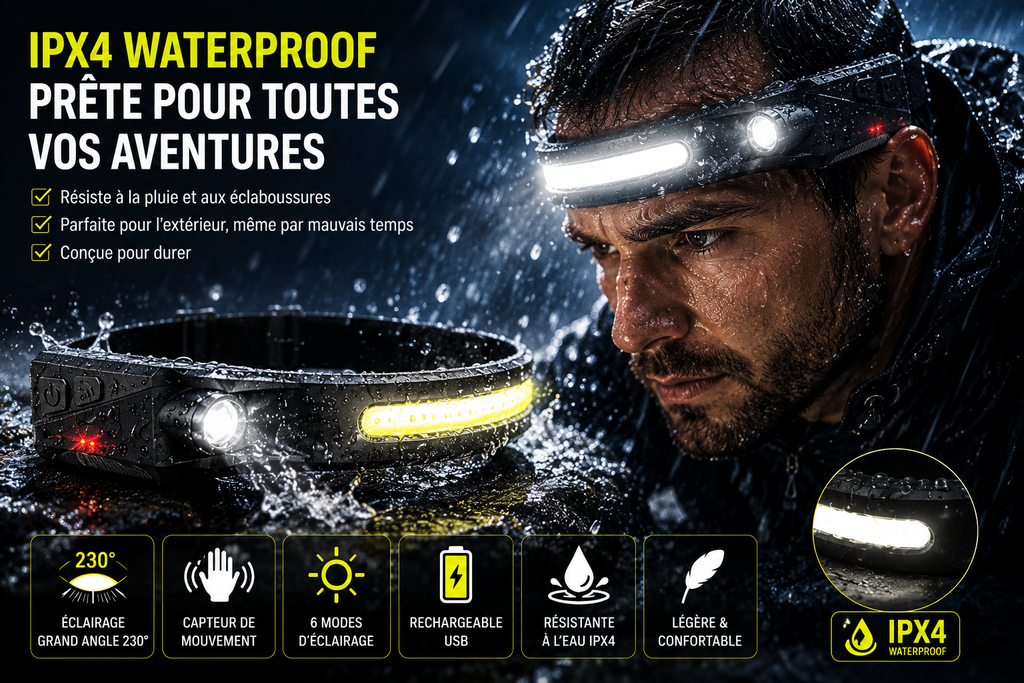 Lampe Frontale LED Rechargeable 230°