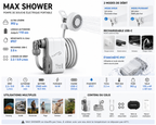 Douche Portable Rechargeable USB-C IPX7 – Pompe de Camping Haute Pression