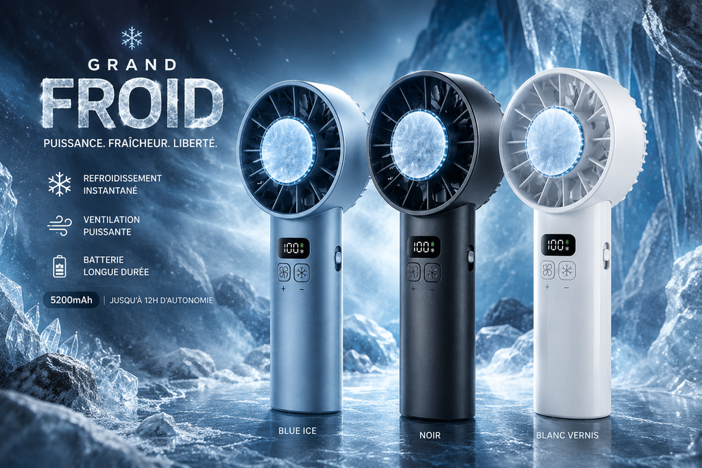 Ventilateur Portable à Refroidissement Instantané – Rechargeable USB avec Écran LED