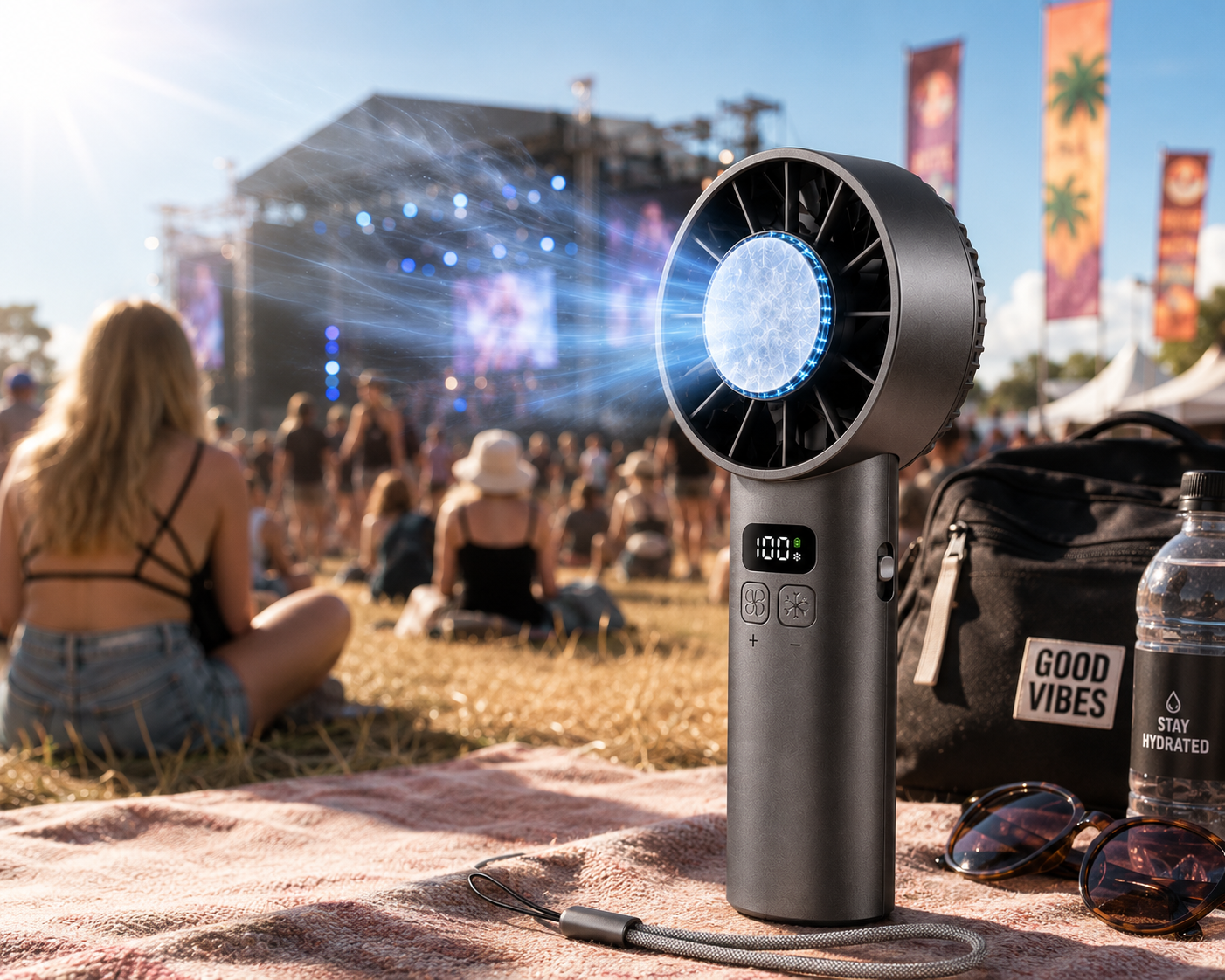 Ventilateur Portable à Refroidissement Instantané – Rechargeable USB avec Écran LED