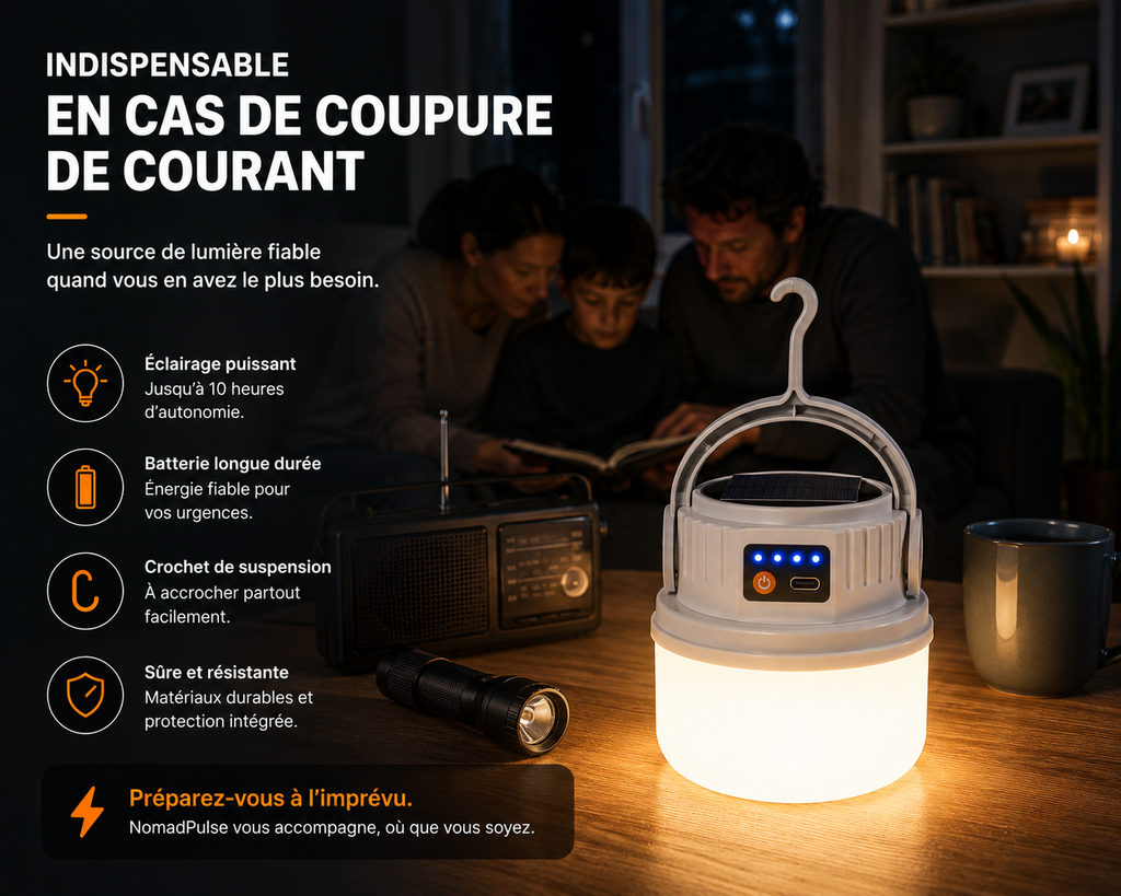 Lampe Solaire de Camping Multifonction Rechargeable USB-C