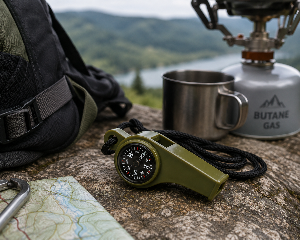 Sifflet de Survie 3-en-1 NomadPulse – Boussole & Thermomètre