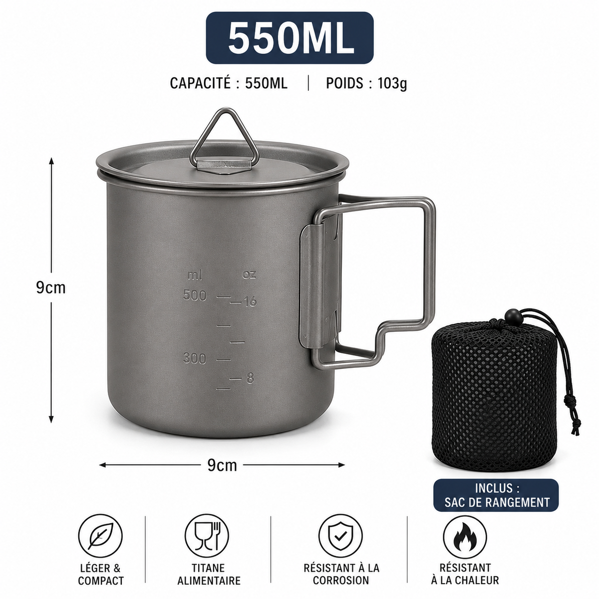 Mug de Camping en Titane TA1 – Ultraléger & Poignée Pliable | NomadPulse