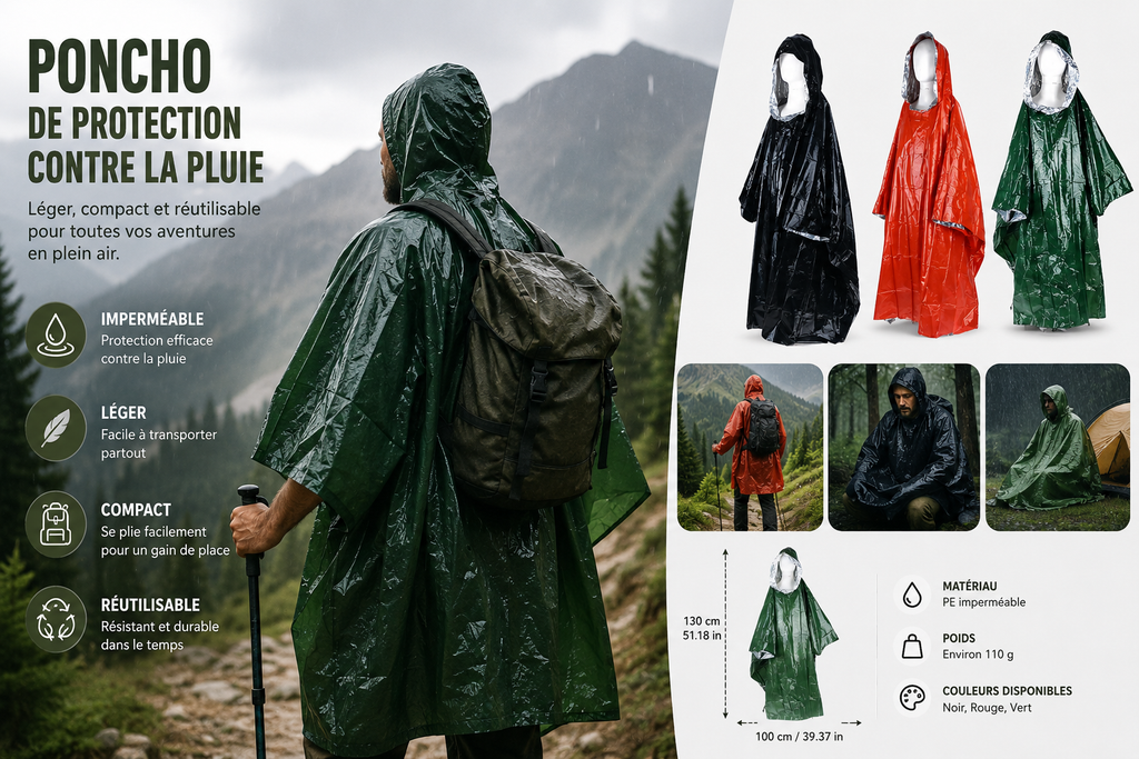 Poncho de Pluie d’Urgence Thermique | Camping & Randonnée