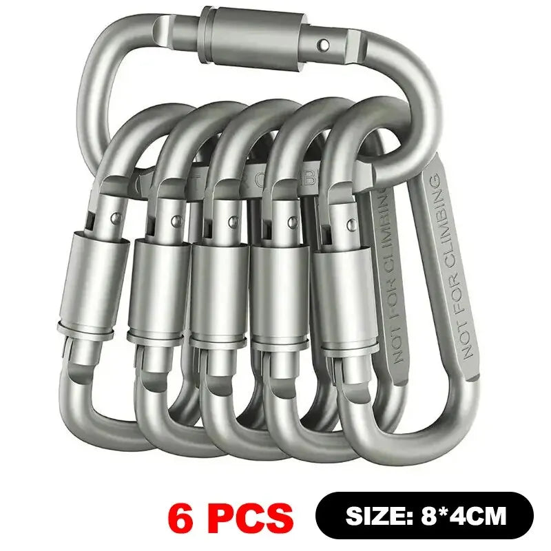 6pcs Carabiner Travel Kit Camping Equipment Alloy Aluminum Survival Gear Camp Mountaineering Hook Carabiner Camping Accessories