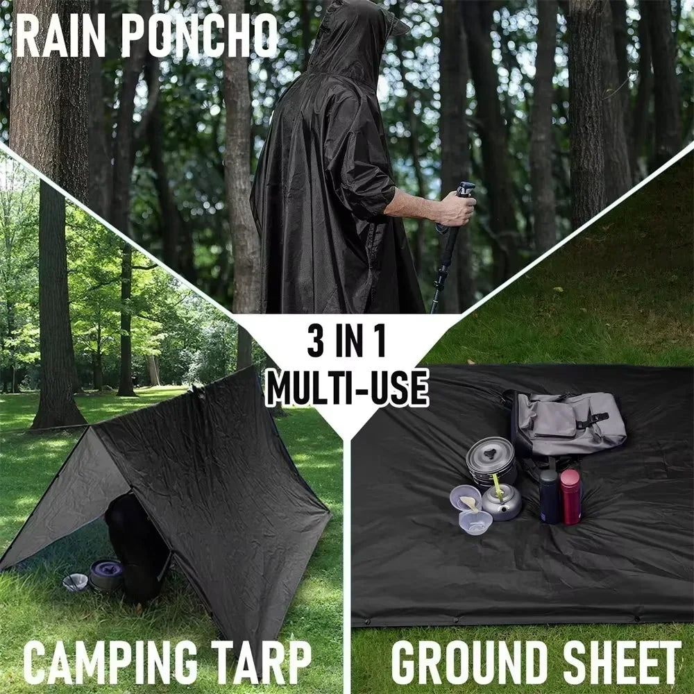 Poncho de Pluie 3-en-1 – Imperméable, Bâche & Abri Outdoor | NomadPulse