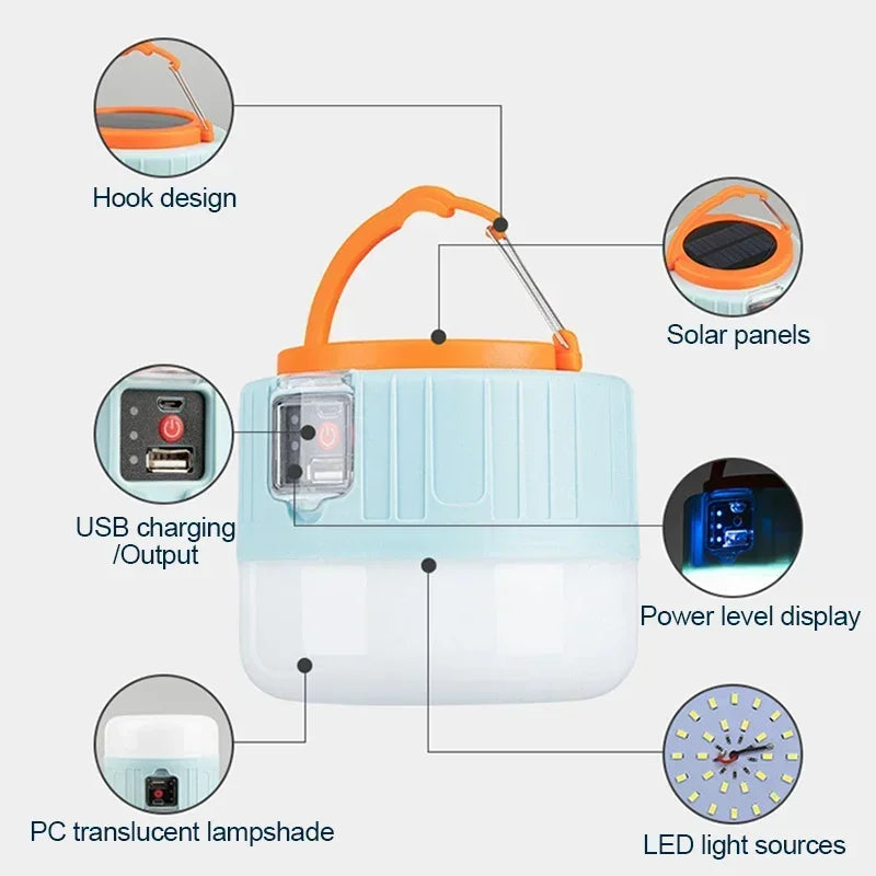 Lanterne de Camping LED Rechargeable & Solaire – Power Bank