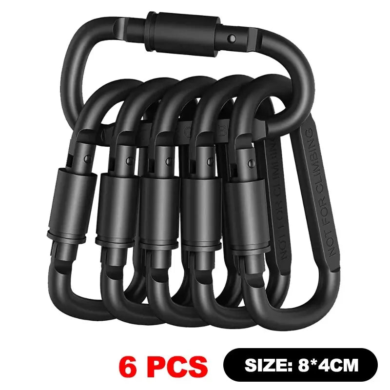 6pcs Carabiner Travel Kit Camping Equipment Alloy Aluminum Survival Gear Camp Mountaineering Hook Carabiner Camping Accessories